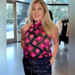 Trina Turk Women’s Kathleen Racerback Top Business Casual Pink/Blue Size XXS